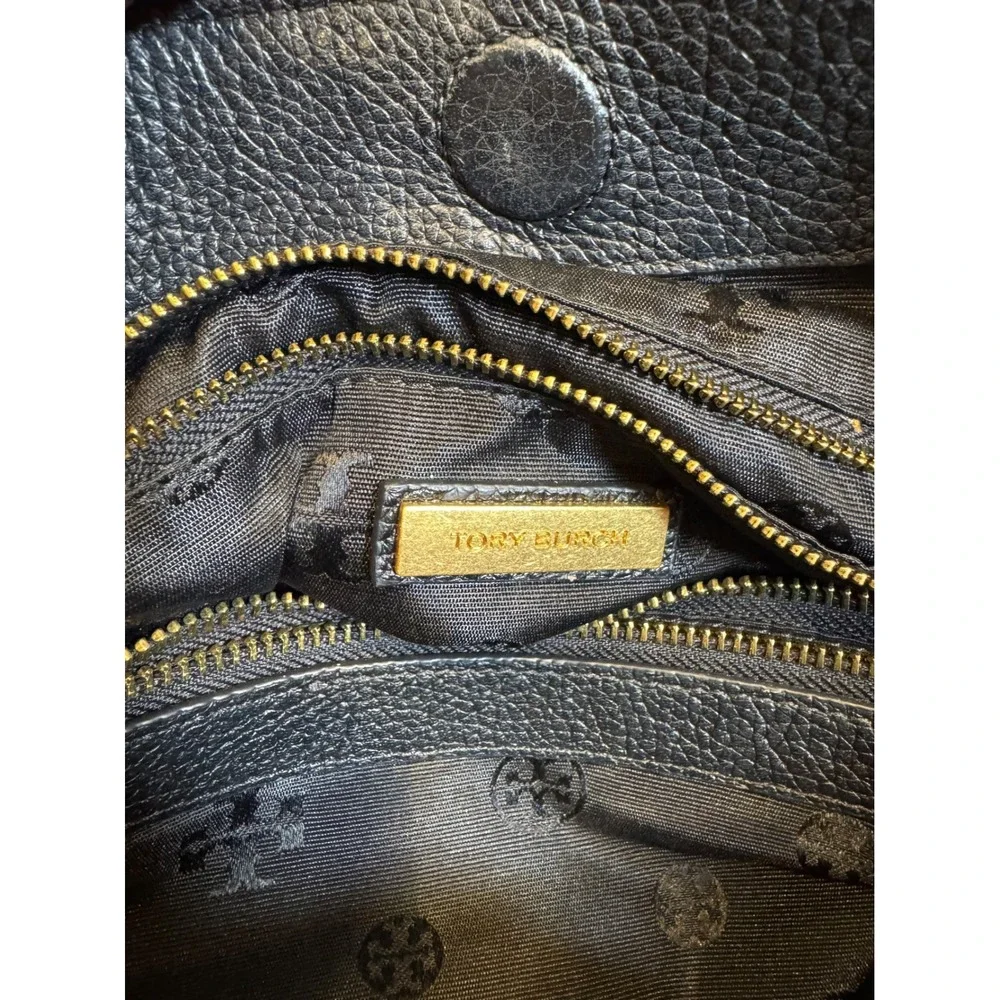 Tory Burch Britten Combo Tote Black Pebbled Leather Gold Chain Shoulder Bag